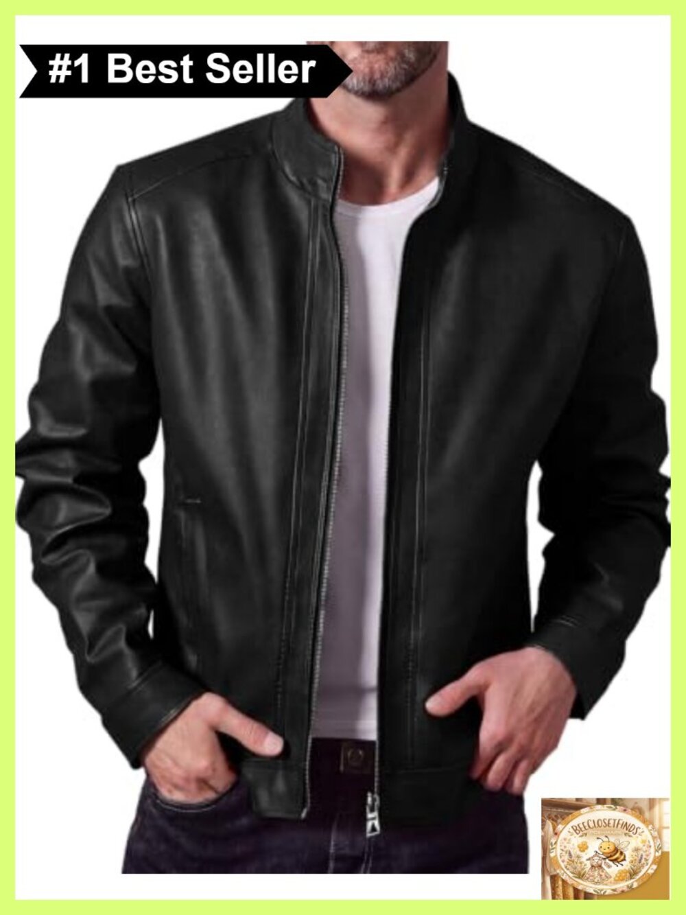 Mens Faux Leather Jacket Stand Collar Full Zip Moto Biker Outwear
